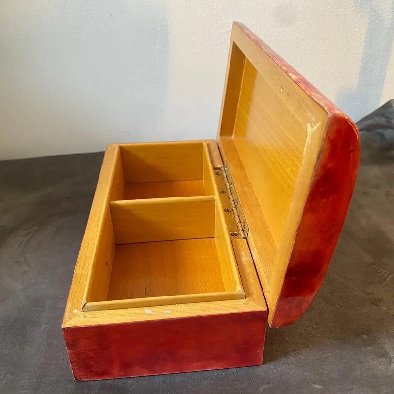 Mid-century red goatskin and brass jewelry box by Aldo Tura, 1950s