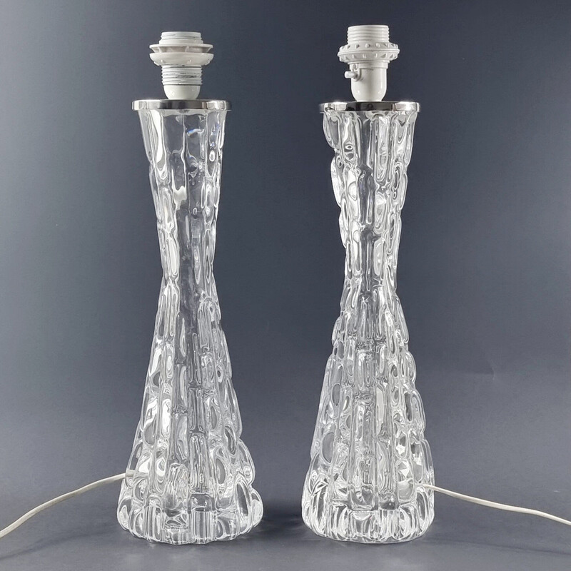 Pair of vintage crystal glass table lamps by Carl Fagerlund for Orrefors, Sweden 1960s