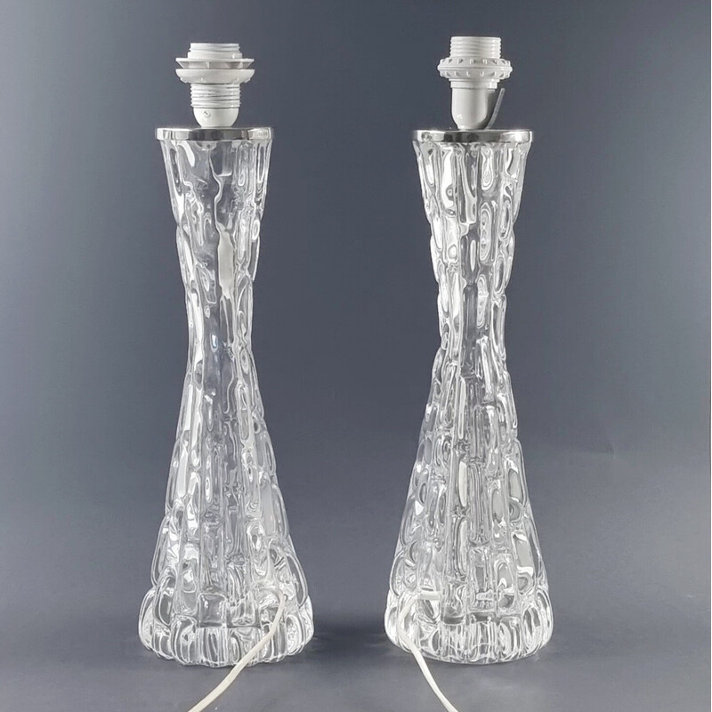 Coppia di lampade da tavolo vintage in cristallo di Carl Fagerlund per Orrefors, Svezia 1960