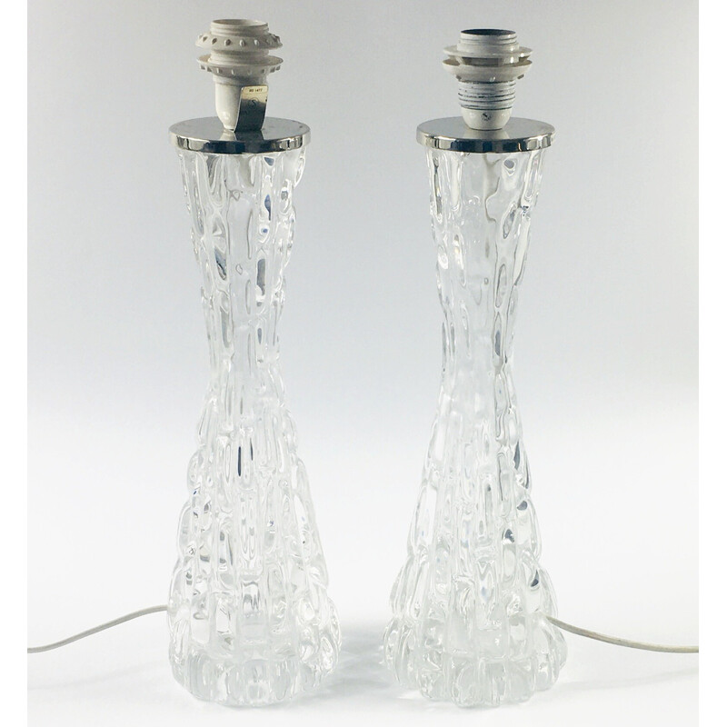 Coppia di lampade da tavolo vintage in cristallo di Carl Fagerlund per Orrefors, Svezia 1960
