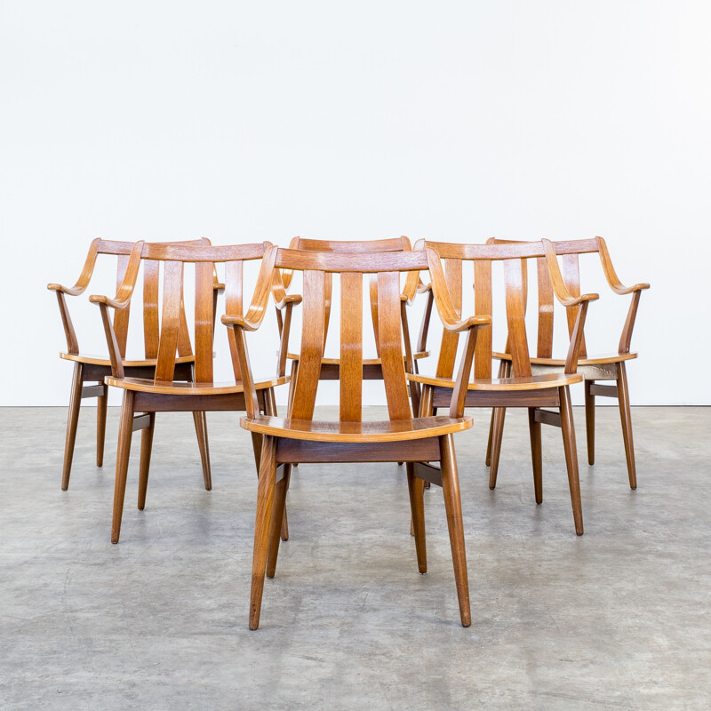 Ensemble de six chaises à bras de salle à manger en contreplaqué - 1960