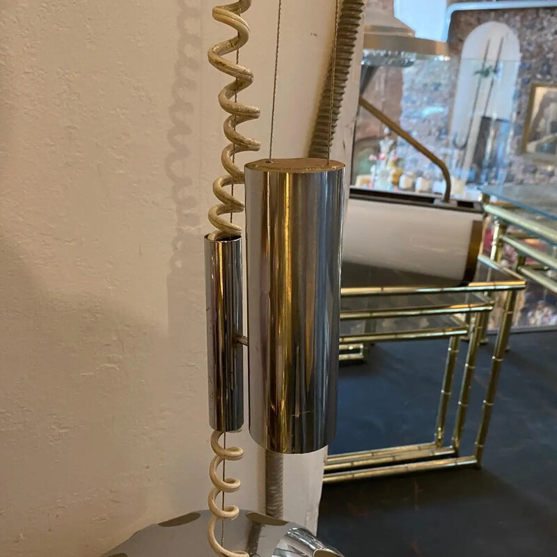 Lámpara colgante italiana redonda de acero Space Age de Reggiani, años 70