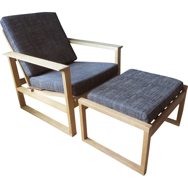 Vintage armchair with ottoman in light oakwood by Borge Mogensen, Denmark 1965s