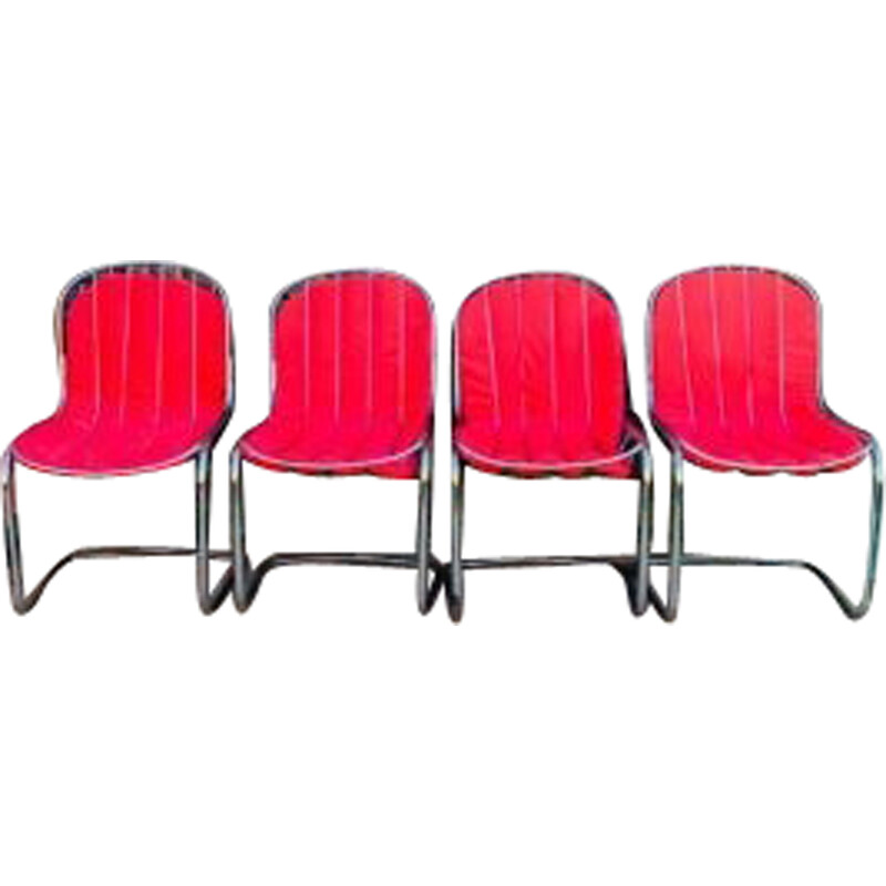 Set di 4 sedie vintage in metallo con cuscini, Italia 1970