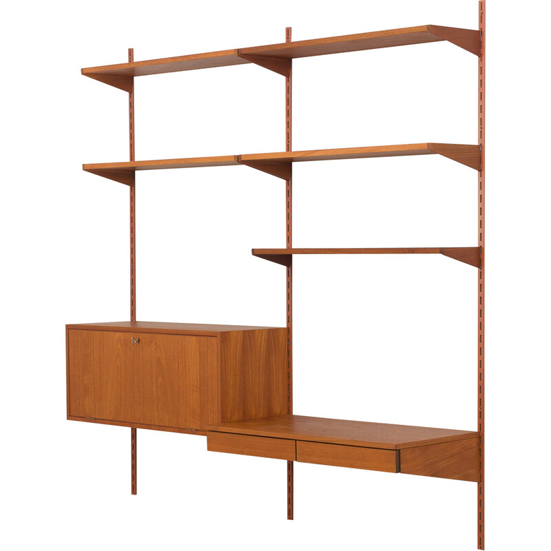 Vintage two bay teak wall unit de Kai Kristiansen para Fm Møbler, Dinamarca Anos 60