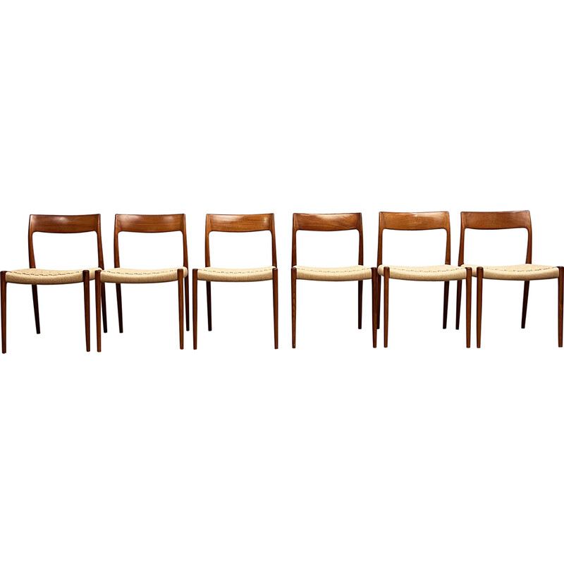 Conjunto de 6 cadeiras modelo 77 dinamarquesas vintage de Niels O. Møller para J.L Møbelfabrik Møbelfabrik, 1950