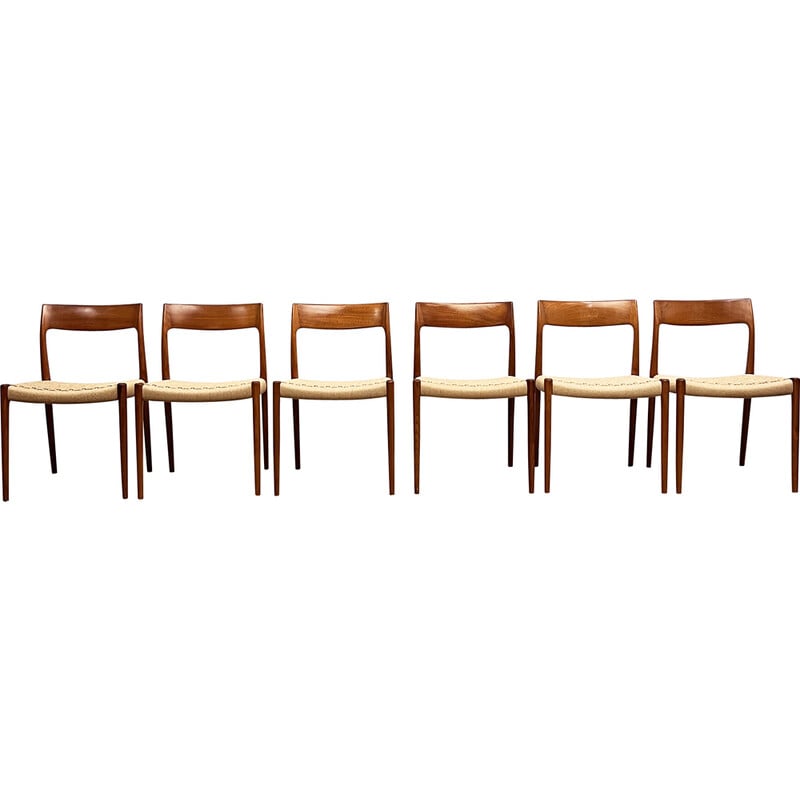 Set of 6 vintage Danish model 77 chairs by Niels O. Møller for J.L Møllers Møbelfabrik, 1950