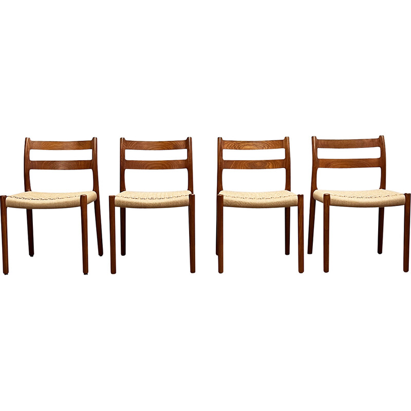 Set of 4 vintage Danish model 84 chairs in teak by Niels O. Møller for J.L. Moller, 1950
