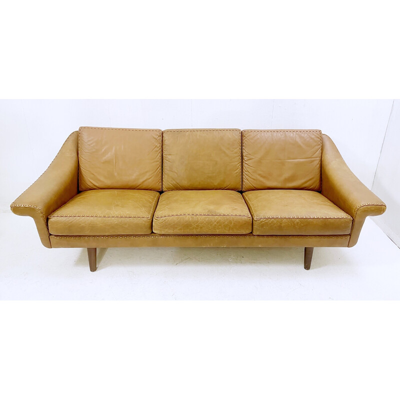 Mid-century cognac leather sofa model ''Matador" by Aage Christiansen, Denmark 1970s