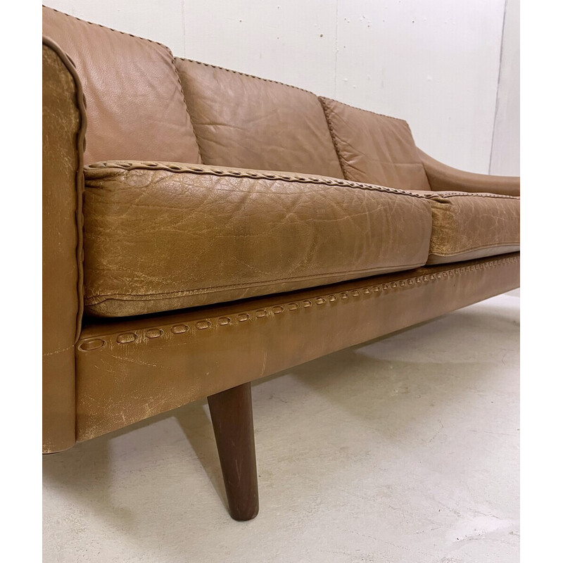Mid-century cognac leather sofa model ''Matador" by Aage Christiansen, Denmark 1970s