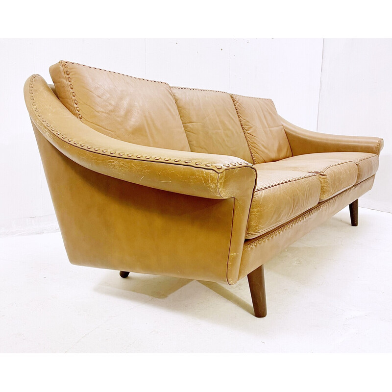 Mid-century cognac leather sofa model ''Matador" by Aage Christiansen, Denmark 1970s