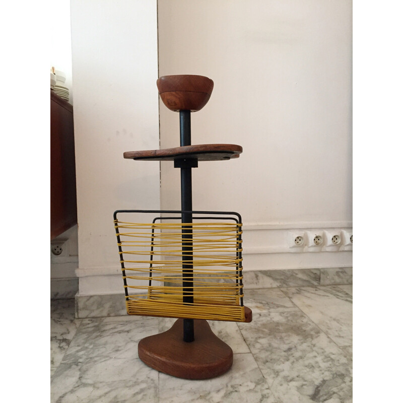 Magazine rack in yellow scoubidou cords - 1950s