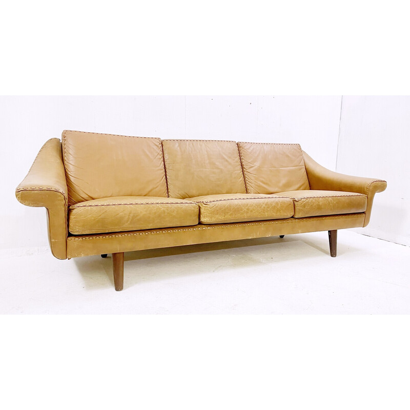 Mid-century cognac leather sofa model ''Matador" by Aage Christiansen, Denmark 1970s