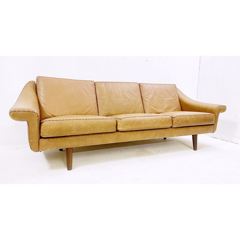 Modelo de sofá de couro de conhaque de meados do século "Matador" de Aage Christiansen, Dinamarca 1970