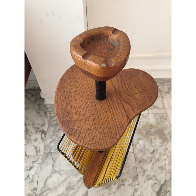 Magazine rack in yellow scoubidou cords - 1950s