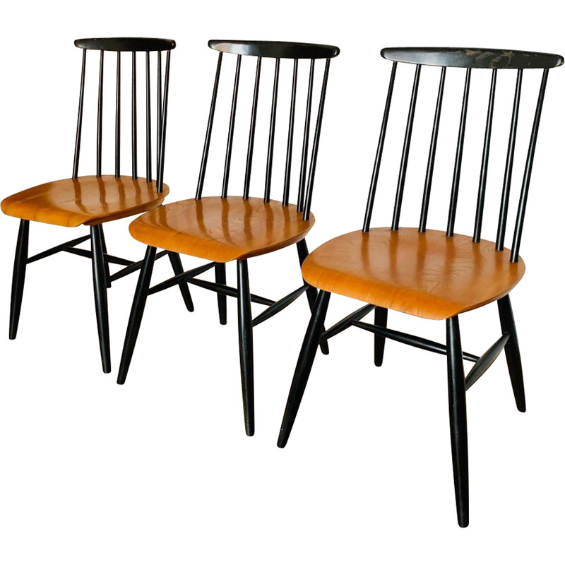 Set of 3 vintage Fanett chairs by Ilmari Tapiovaara for Edsbyverken