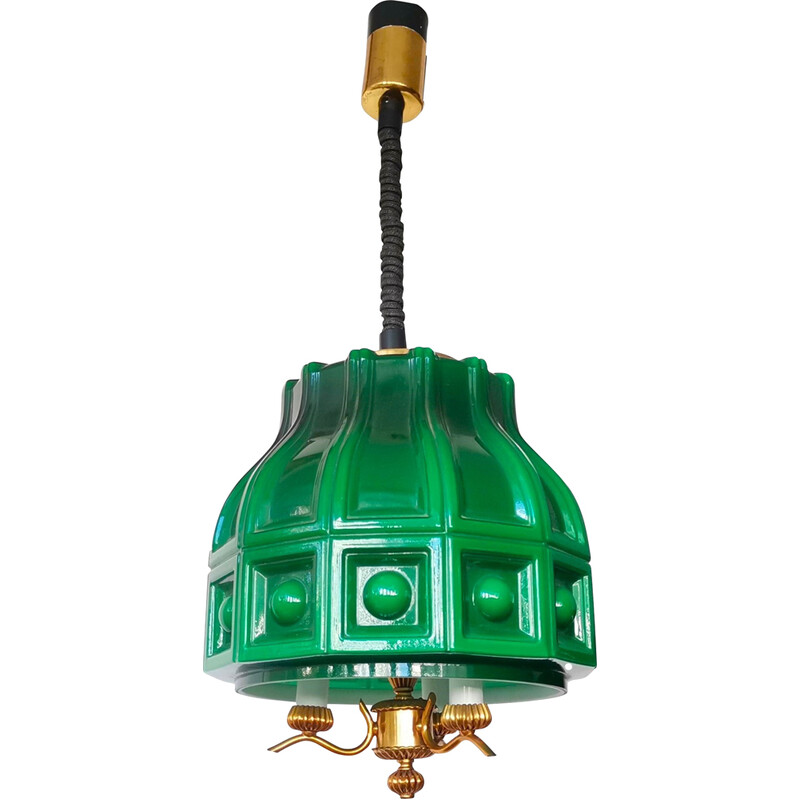 Scandinavische vintage groene glazen hanglamp van Helena Tynell voor Flygsfors, Zweden 1960