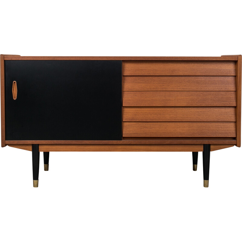 Scandinavian vintage sideboard with black sliding door by Nils Jonsson Sideboard for Hugo Troeds, 1960s