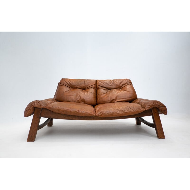 Mid-century living room set in cognac leather, 1960s