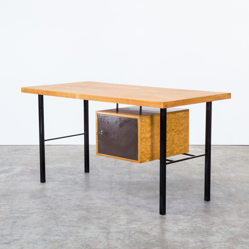 Writing desk in birch wood steel frame - 1970s