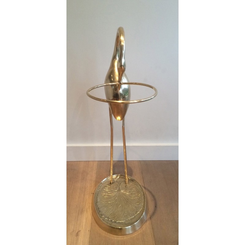 Vintage brass Swan umbrella stand, 1970