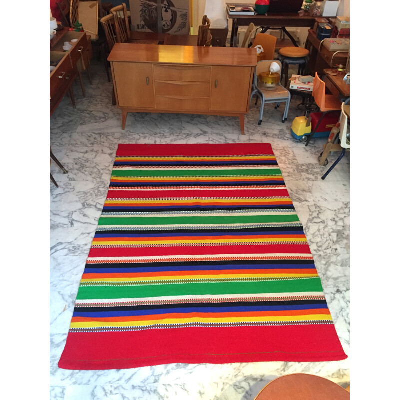 Mid century multicolor woolen rug - 1950s