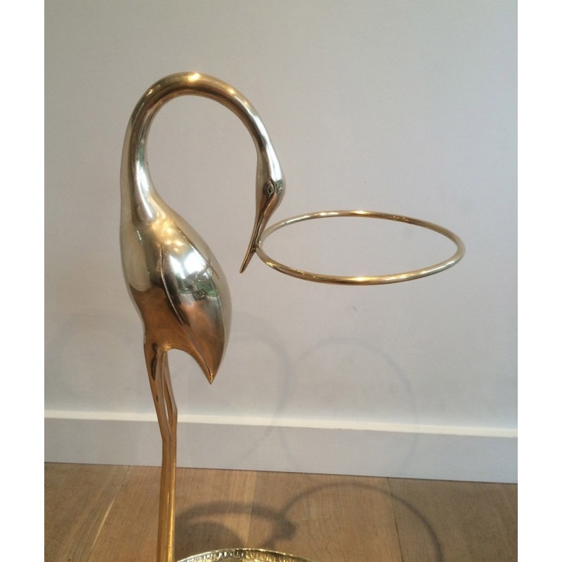 Vintage brass Swan umbrella stand, 1970