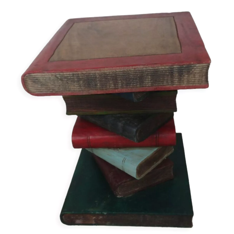 Vintage bijzettafel met 8 gestapelde boeken in Acacia, 1960-1970