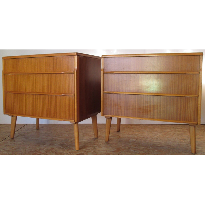 Pair of chest of drawers in teak and poplar - 1960s