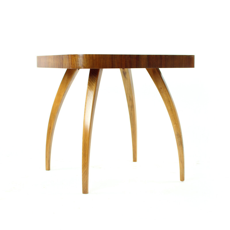 Vintage spider coffee table in oakwood and walnut by Jindrich Halabala, Czechoslovakia 1930