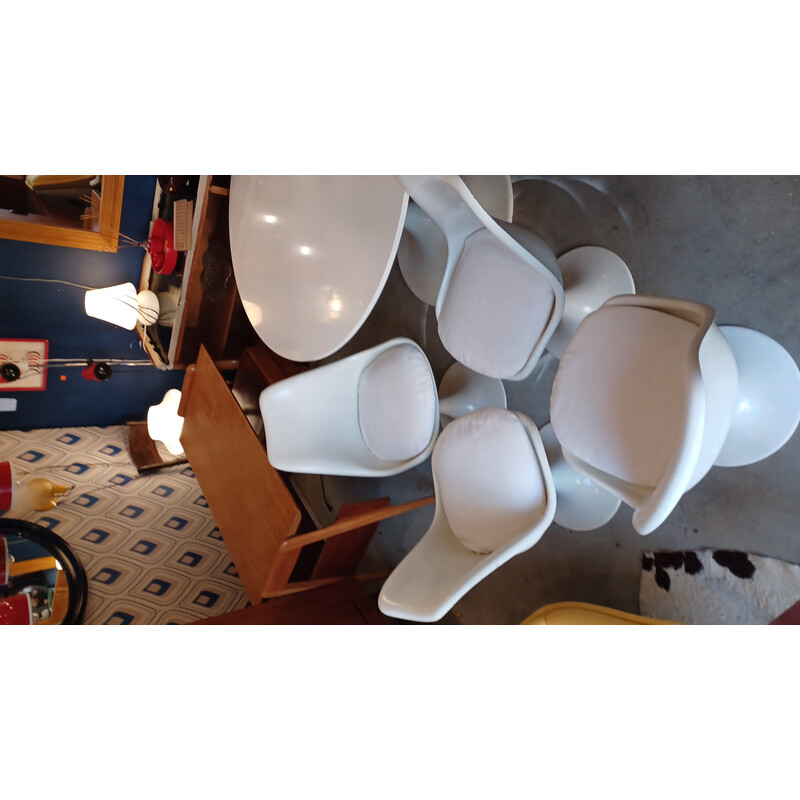 Set da pranzo vintage in plastica, formica e cotone bianco, 1960