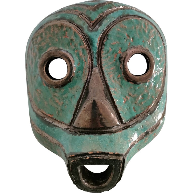 Maschera tribale africana d'epoca in terracotta smaltata, 1980