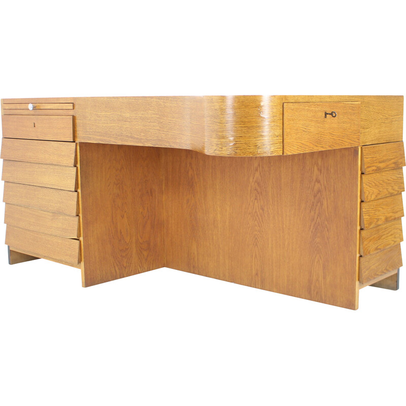 Vintage oakwood desk, Czechoslovakia 1930s