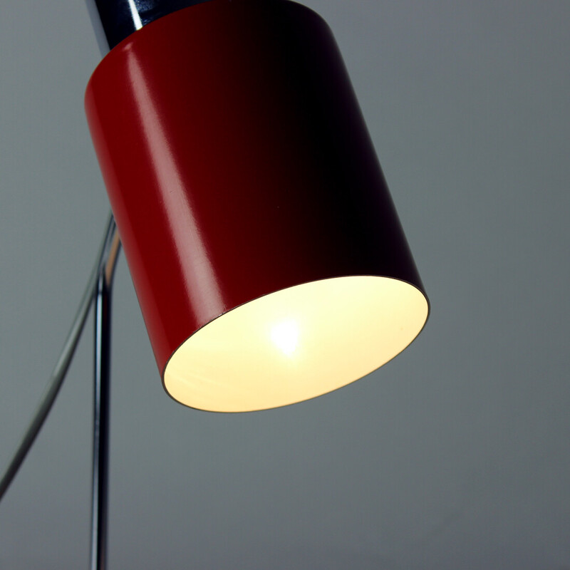 Lámpara de sobremesa vintage en cromo y metal rojo de Josef Hurka para Napako, años 60