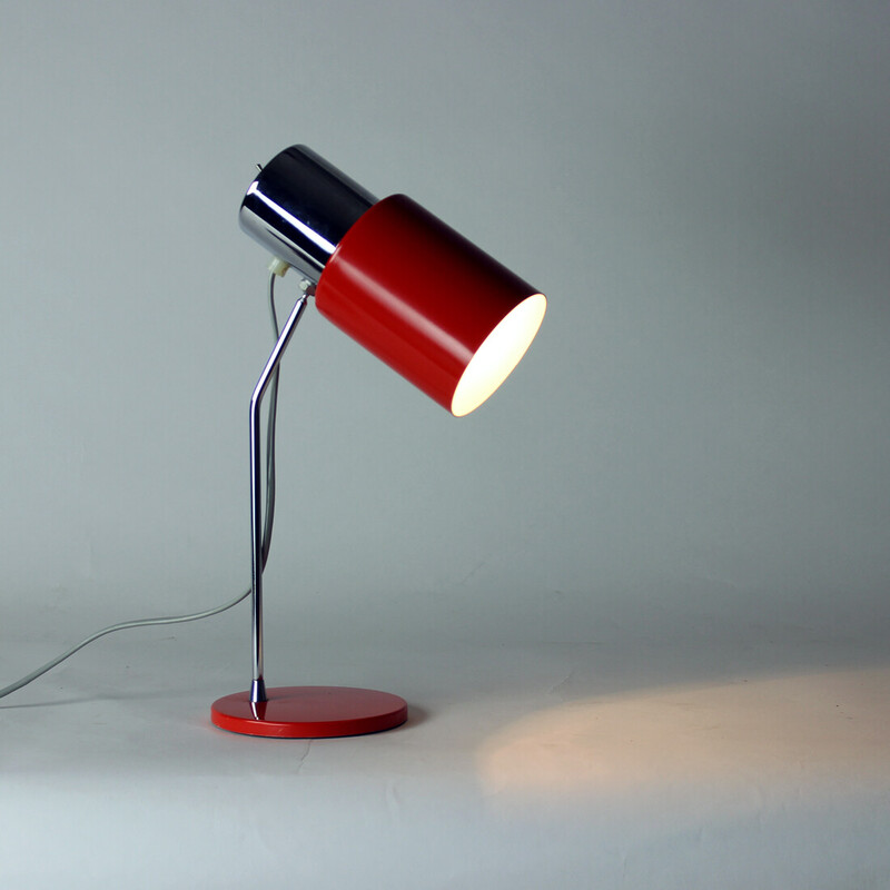 Vintage table lamp in chrome and red metal by Josef Hurka for Napako, 1960s