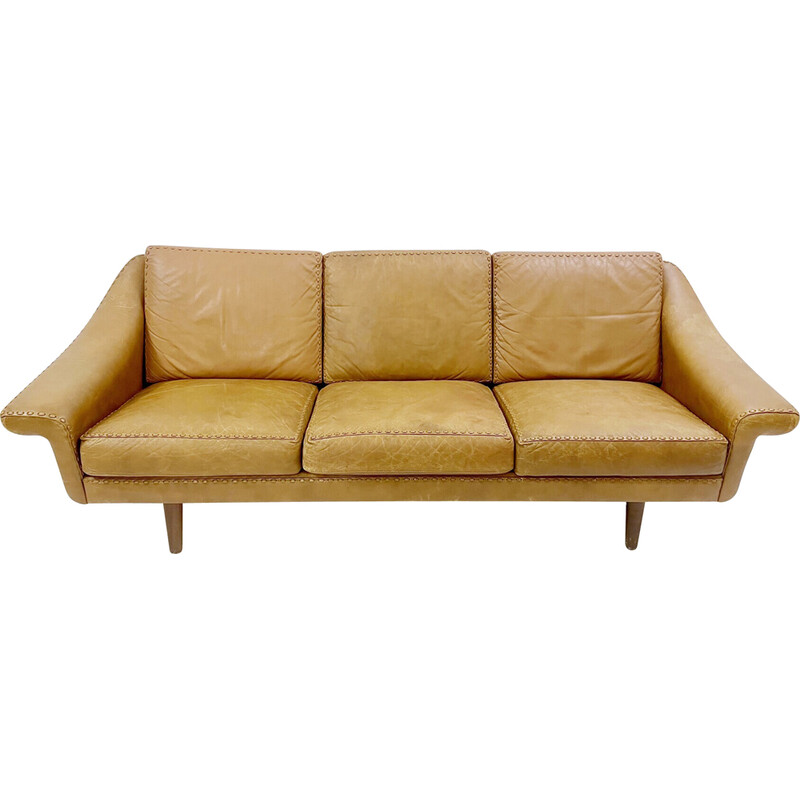 Mid-century cognac leather sofa model ''Matador" by Aage Christiansen, Denmark 1970s