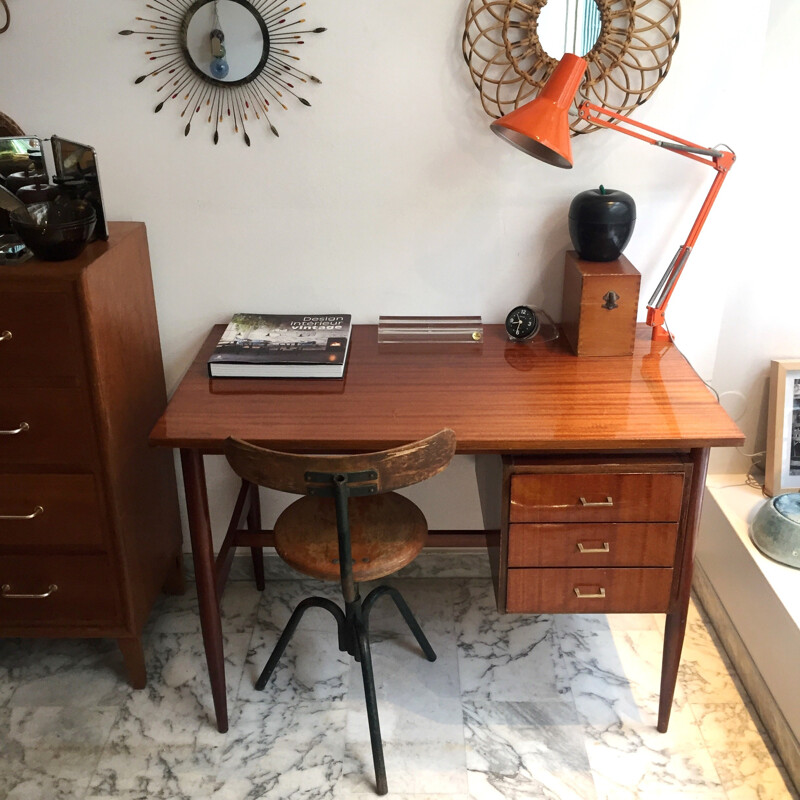 Mid century desk in lacquered wood - 1950s