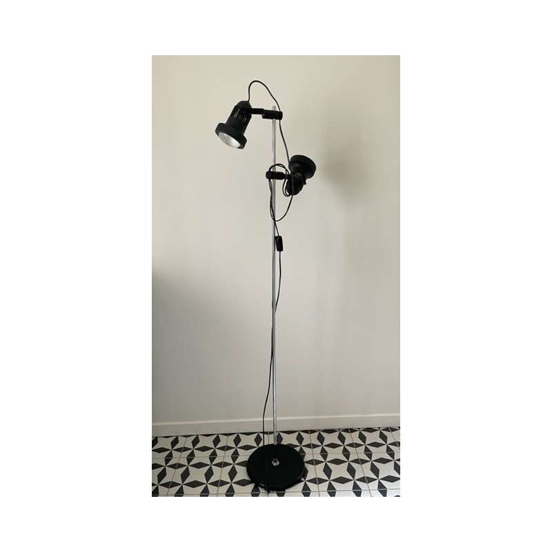 Black vintage floor lamp with 2 adjustable spots, 1970