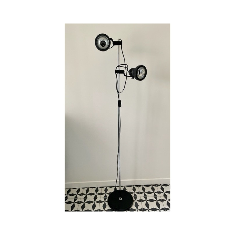 Black vintage floor lamp with 2 adjustable spots, 1970