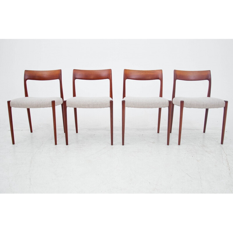 Set of 4 vintage teak chairs model 77 by N. O. Møller, Denmark 1960s