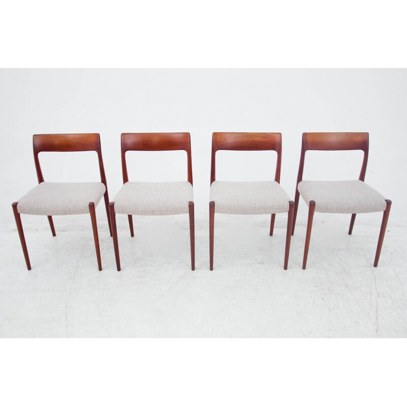 Set of 4 vintage teak chairs model 77 by N. O. Møller, Denmark 1960s