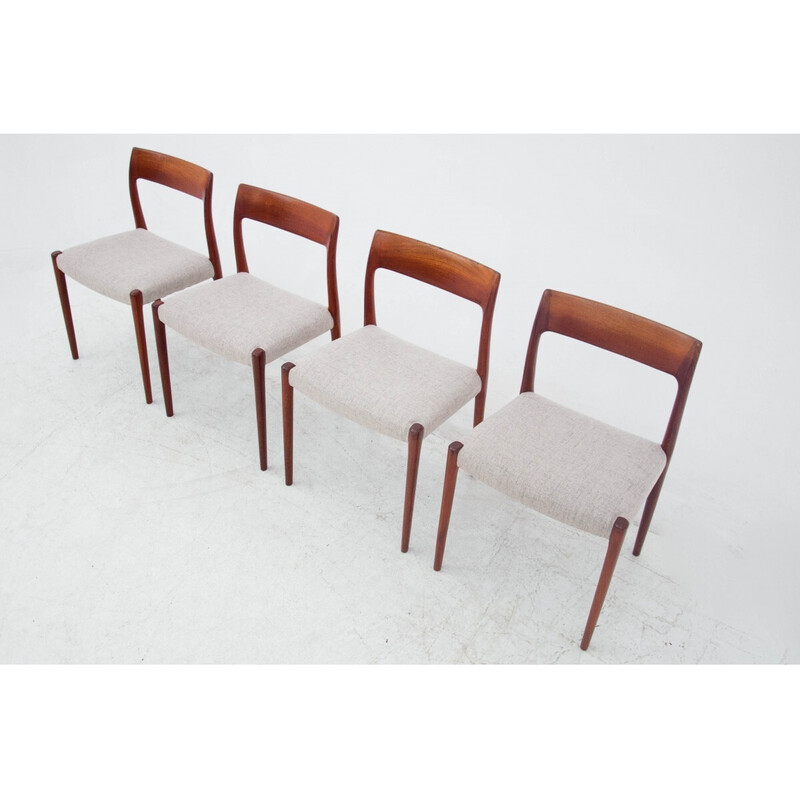 Set of 4 vintage teak chairs model 77 by N. O. Møller, Denmark 1960s