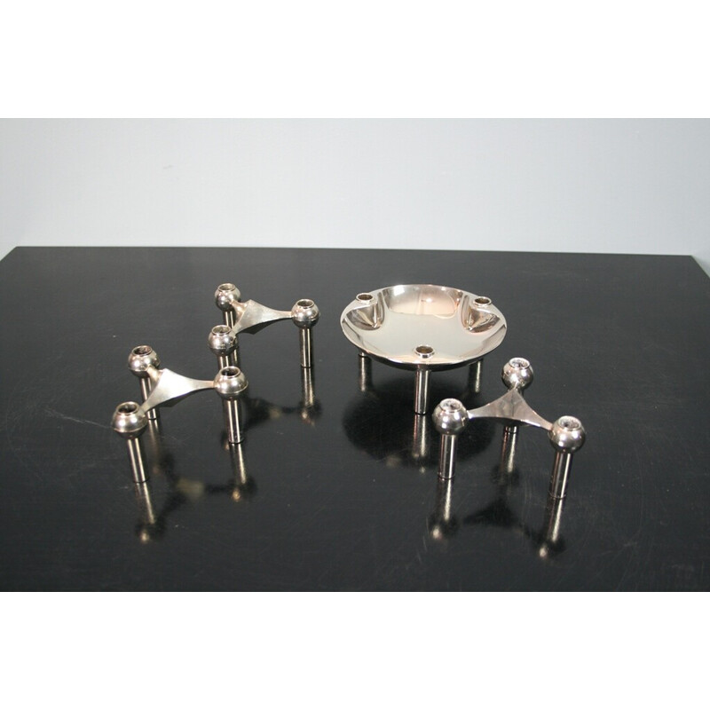 Set of 3 vintage Nagel candlesticks and 1 modular cup, 1970