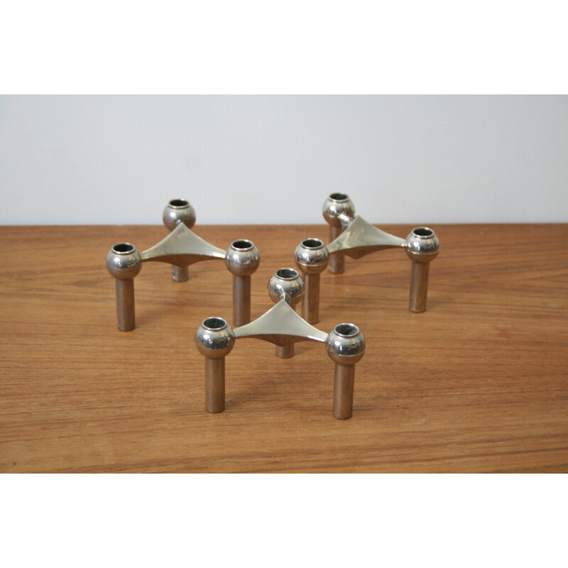 Set of 3 Nagel vintage modular candlesticks, 1970