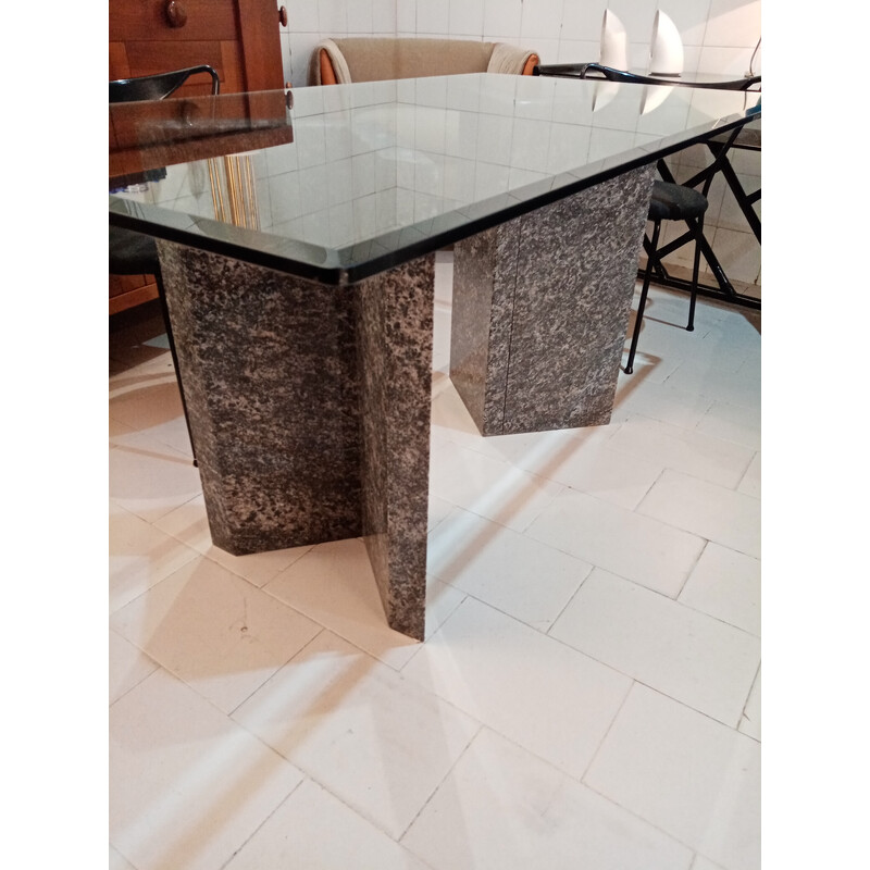 Tavolo vintage in marmo e vetro, 1980