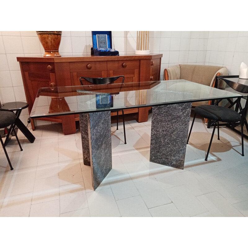 Tavolo vintage in marmo e vetro, 1980