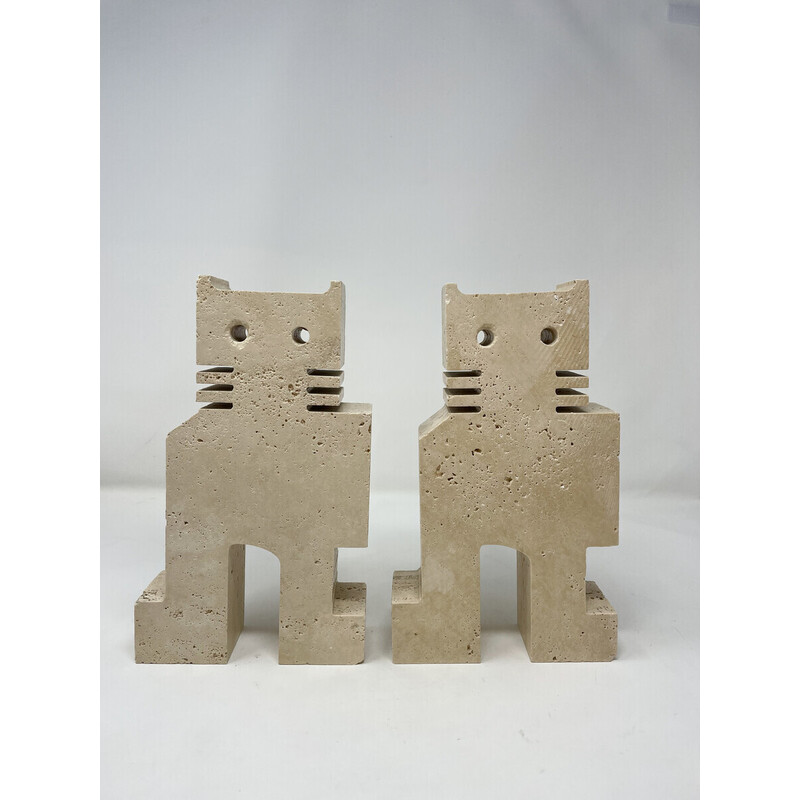 Pair of vintage cat bookends in travertine by Fratelli Mannelli, 1970s