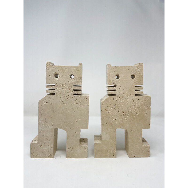Pair of vintage cat bookends in travertine by Fratelli Mannelli, 1970s