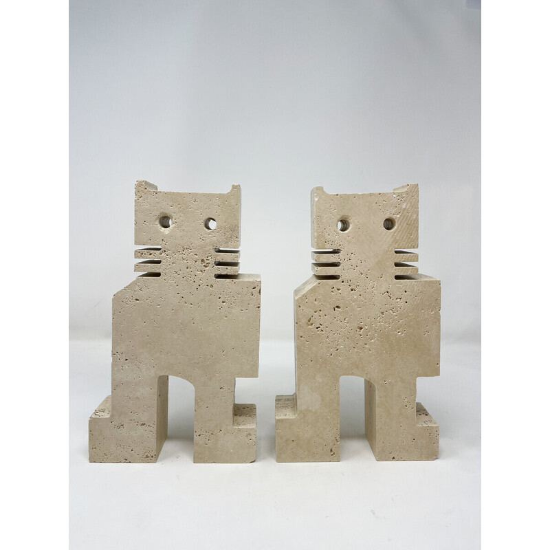 Par de bookends de gatos vintage em travertino de Fratelli Mannelli, 1970s