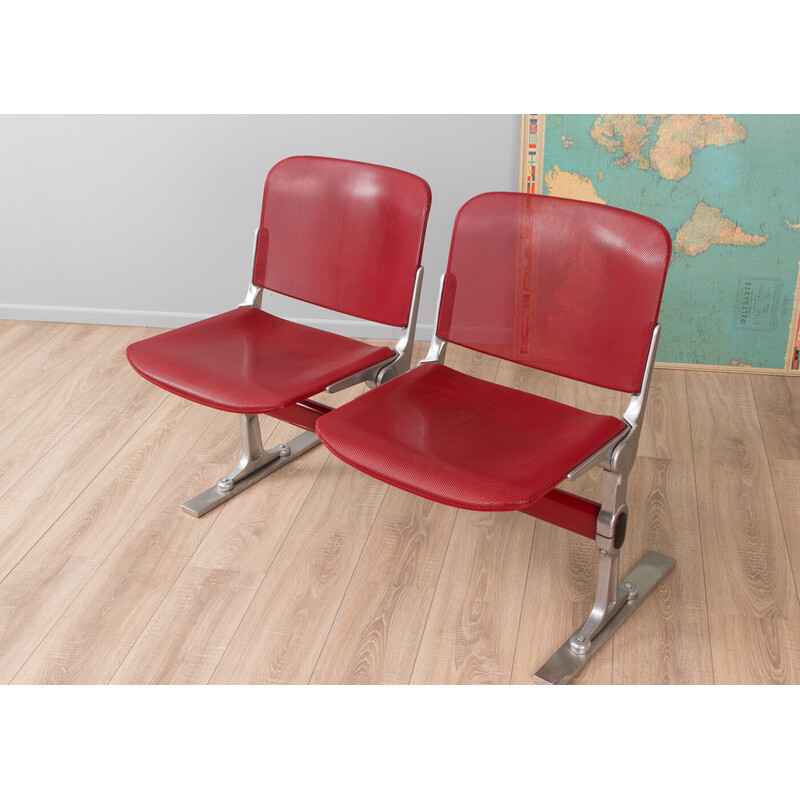 Vintage waiting bench in wine-red metal, Germany 1980s